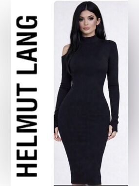 Helmut Lang NWOT Black Long Sleeve cut out dress M $295